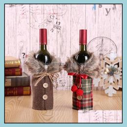 Party Favour Event Supplies Festive Home Garden New Wine Er With Bow Plaid Linen Bottle Cloth Dhfoc