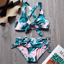 7-16 Years Girl Swimsuit Kids Tropical Two Piece Children's Swimwear Cross Back Bikini Set Bow Tie s Bathing Suit 220426