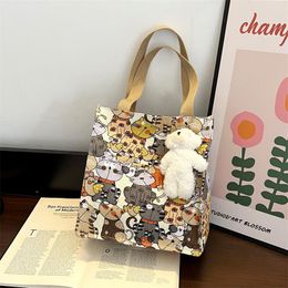 Evening Bags Alphabet Digital Canvas Tote Bag Handbags For Fashion Women Large Capacity Adjustable Shoulder Strap With Bear DollEvening