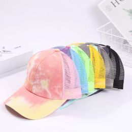 Tie-Dye Baseball Caps Camouflage Summer Ball Caps Leopard Print Breathable Adjustable Ponytail Hats Outdoor Sunscreen Sports Peaked Cap Casquette