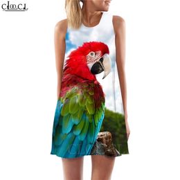 Women Tank Top Dress Beautiful Macaw 3D Pattern Parrot Printed Dress Short Female Vest Fashion Sleeveless Street Dress W220616