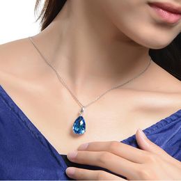 -Цепинг Ангел 2022 Форма воды небо голубой топаз сапфировый хокер 925 Серебряное подвесное ожерелье для женщин для женщин