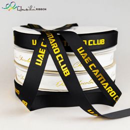 HAOSIHUI 1075mm Personalised Ribbons Custom Grosgrain Tapes Glitter GoldSilver Texture for Wedding Birthday 100yardslot 220608