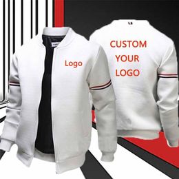 Custom Men Solid Colour Jacket Autumn Long Sleeve Slim Fit Casual Sport Zip Outdoor Tops Coat Black White Navy Blue 220808