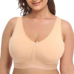 Wire Free Women's Underwear Minimizer Cotton Bra Plus Size Full Large Cup Ultra-thin Woman Bras Big Size A B C D E F G H I T220726