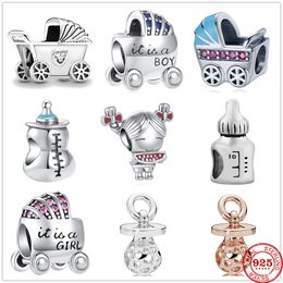 925 Sterling Silver Dangle Charm nipple Baby carriage bottle Pendant Bead Fit Pandora Charms Bracelet DIY Jewellery Accessories