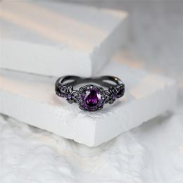 Wedding Rings Female Cute Small Star Flower Ring Classic Black Gold Colour Purple Round Zircon Engagement For Women JewelryWedding