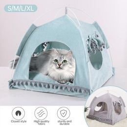 Cat Beds & Furniture Foldable Pet Dog Tent House Breathable Print With Net Outdoor Indoor Mesh Small