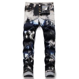 Personality Stitching Men's Jeans Summer Street Fashion Cotton Denim Pants Slim Fit Hip Hop Stretch Trousers Vaqueros de hombre