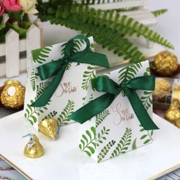 Gift Wrap 5/50pcs Green Leaves Paper Candy Dragee Box Chocolate Packaging Party Favour And Boxes Jungle Hawaiian Wedding DecorationGift