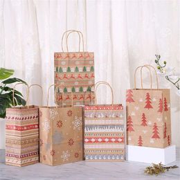 Gift Wrap Fashion Merry Christmas Kraft Paper Bag Santa Claus Candy Bags Brown With Handle For Festival Supply Party Favours