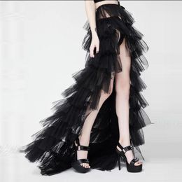 Skirts Trendy Black Bridal Tutu Wrap 2022 Tiered Ruffles Floor Length Overskirt Tulle Wedding Train Pography SkirtSkirts