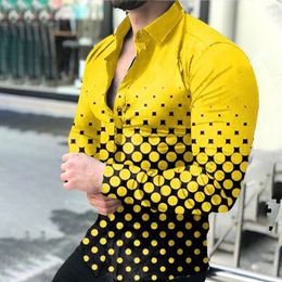 Men's Casual Shirts Spring Autumn Men Casual Long Sleeve Shirts Collar Buttoned Digital Printing polka dot Turn-down Tops S-3XL 230206