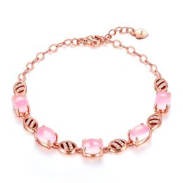 Fashion Braided Gold Pink Bracelets & Bangles With Stones Luxury Crystal Bracelets For Women Wedding Jewelry