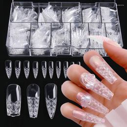 False Nails 500pcs/Set Fake Long Coffin Glaze Acrylic Clear Reusable Press On Full Cover Square FingertipsNail Art Decorations LY1989 Prud22