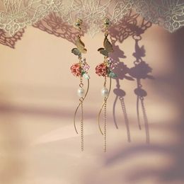 Dangle & Chandelier Beautiful Single Pearl Butterfly Rose Flower Tassel Long Earrings For Women