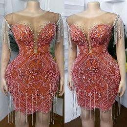 2022 Plus Size Arabic Aso Ebi Luxurious pärlor Crystals Prom Dresses Sheer Neck Evening Formal Party Second Reception Birthday Engagement Gowns Dress ZJ662