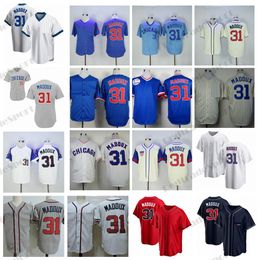 Mens 31 Greg Chicago Maddux Atlanta Baseball Jerseys Vintage 1988 Stitched Blue Shirts Pullover 300 Wins Patch