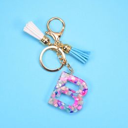 Purple Letter keychain A-Z choose for woman or girl purse handbags resin alphabet Initial letter pendant with tassel