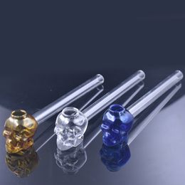 Colorful Great Pyrex Skull Glass Oil Burner Pipe Thick Color 14cm Lenght Balancer Smoking Water Pipe Dhl Free