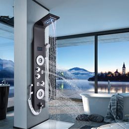 Black Nickel LED Shower Panel Six Functions Column Rain Waterfall Shower Massage Spa Jets