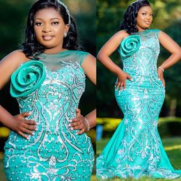 Arabo Plus size Aso Ebi Mermaid Scintilla scintillanti abiti da ballo sexy Sheer Neck Evening Party Formale Secondo Accogliente Accogliente Ottimi di fidanzamento Dressimi ZJ