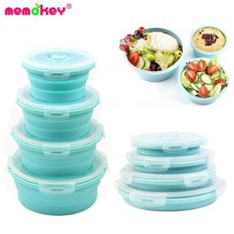 Round Silicone Folding Portable Collapsible Bento Box Lunch Box for Food Dinnerware Microwave Food Container Bowl Storage Safe C 201015