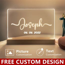 Custom Text Names And Date With Night Light Personalized DIY Text Po Night Lamp Wedding Anniversary Mothers Day Gift 220623