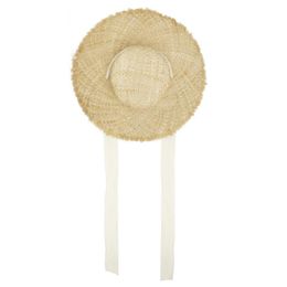 Wide Brim Hats Handmade Weave Raffia Straw Hat For Women Floppy Flat Top Sun Summer Lady Beach Cap With Chin Ribbon UPF 50Wide