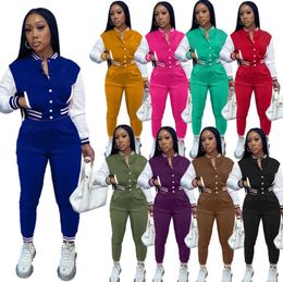 Designer Fall Women Varsity Tracksuits 2 Piece Baseball Jackets Set Joggers Sweatpants Outfits Patchwork Coat Sweat Suits