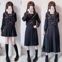 Clothing Sets Elastic Waist Japanese Student Girls School Uniform Solid Colour JK Suit Pleated Skirt Short/Middle/Long High Girl