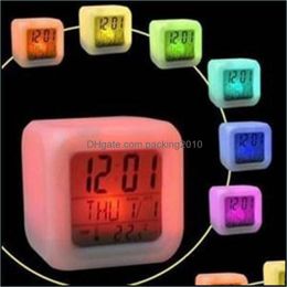 Desk Table Clocks Home Decor Garden Led Light Plastic Square Battery Digital Alarm Clock Glowing In The Dark Timepiece Fashion 7 25Wj B Dr