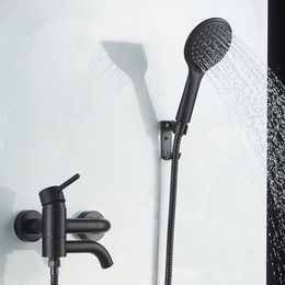 LIUYUE Bathtub Shower Faucet BlackChrome Brass Wall Mounted Bathroom ABS Hand Head Sets Mixer Tap Y200321