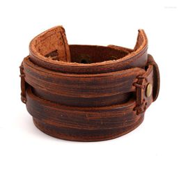 Charm Bracelets Handmade Brown Vintage Braclet Men Wide Leather Wrap Cuff & Bangles Wristband Retro Male Viking Jewellery WholesaleCharm Lars2