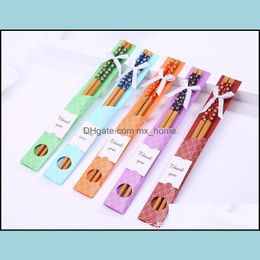 "East Meet West" Natural Bamboo Chopsticks Tableware Wedding Favour Party Gift Souvenirs Drop Delivery 2021 Flatware Kitchen Dining Bar Ho