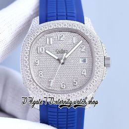 2022 SF sf5168 Iced Out Mens Watch Cal.324 a324 Automatic 40mm Diamonds Dial Stainless Steel Diamond inlay Case Blue Rubber Strap Super Version eternity Watches 5067