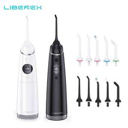 Liberex Oral Irrigator Water Flosser Portable Cordless Dental USB Rechargeable IPX7 Waterproof 4 Modes Teeth Cleaner 220510