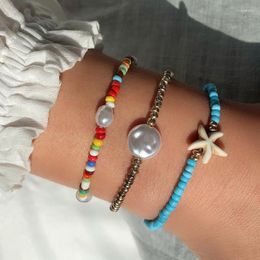 Beaded Strands Bohemian Beach Handmade Ethnic Bracelet Colourful Rice Starfish Pearl Charms Rope Chain Braided For Women Fawn22