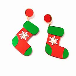 Dangle & Chandelier Santa's Boots Mirror Red Green Acrylic Drop Earrings For Women Christmas Snowflake Year Fashion Classic JewelryDangl