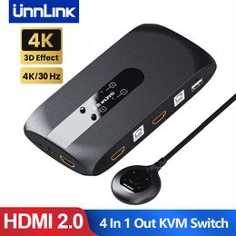 Unnlink 4K KVM Переключатель 4 в 1 Out HDMI KVM с Extender 4 PC Computer Ноутбук Поля 4 шт.