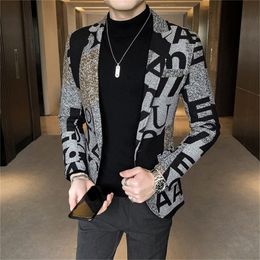 5XL Brand Clothing Men Fashion Suit Party Coat Casual Slim Fit Jackets Buttons Suit Letter Print Painting Blazers Male 220527