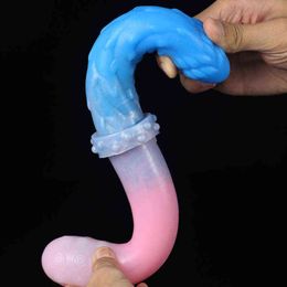 Nxy Dildos New Double Headed Penis Silicone Female Manual Masturbator Soft Massage Stick Special shaped Vestibular Anal Plug 0316