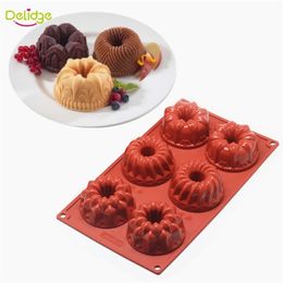 Delidge 1 pc 6 Holes Mini Chiffon Cake Mold Silicone Flower Shape Pudding Chocolate Mould Chiffon Mini Cupcake Mold T200703