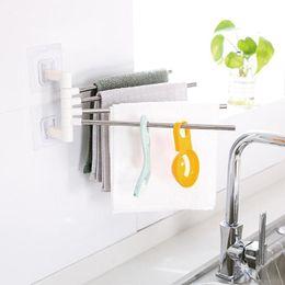 Shower Curtains Rotating Towel Rack Anti-rust Steel Bath Rail Hanger Holder 4 Swivel Bars Bathroom Wall Mounted PartsShower