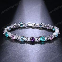 Vintage Elegant Colorful Round Zircon Bracelet For Women Shiny Crystal Romantic Wedding Bridal Jewelry Prom Bangle Gifts