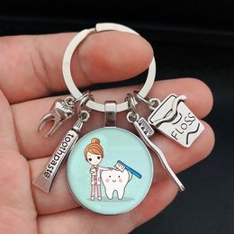Creative Cute Tooth Glass Keychains Fashion Fresh Toothbrush Toothpaste Bag Car Keychain Jewellery Pendant