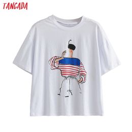 Tangada Women Print Cotton T Shirt Short Sleeve O Neck Tees Ladies Casual Tee Shirt Street Wear Top AI59 220511