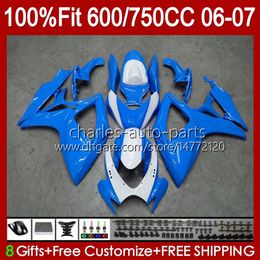 Injection Fairings For SUZUKI GSXR-750 GSXR-600 GSXR750 K6 GSXR600 06 07 Light blue Body 130No.95 GSXR 750 600 CC 750CC 600CC 2006 2007 GSX-R750 06-07 OEM Bodywork