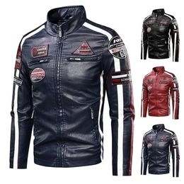 Men Autumn Casual Motor Biker Painted Leather Jackets Coat Men Winter Vintage Punk Style PU Faux Fleece Leather Jackets Men 201126