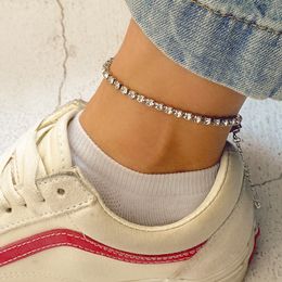 Women Crystal Rhinestone Tennis Anklet Elastic Anklet Diamond Fashion Foot Jewelry DHL